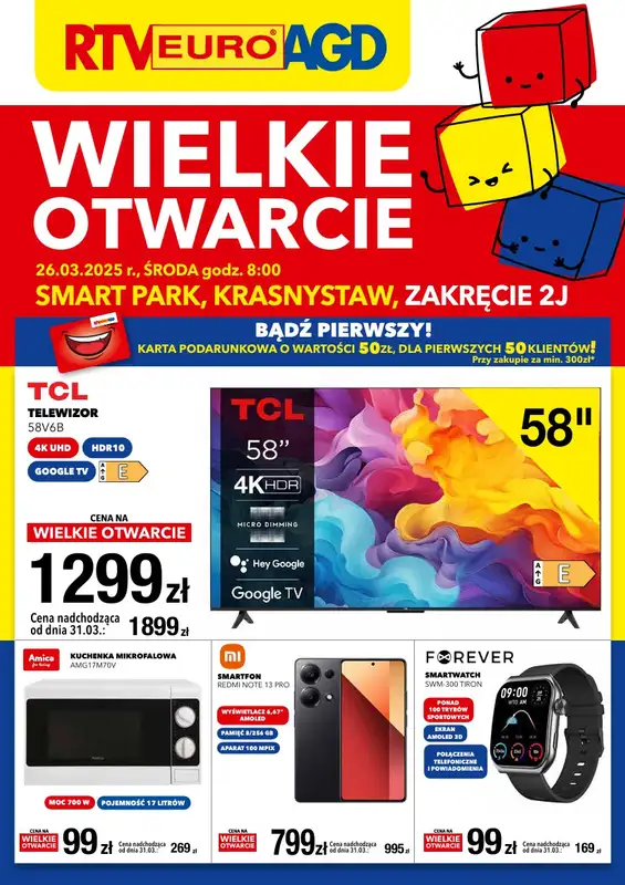 RTV EURO AGD - gazetka promocyjna WIELKIE OTWARCIE!  SMART PARK, Krasnystaw od środy 26.03 do soboty 29.03