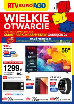 RTV EURO AGD - gazetka promocyjna WIELKIE OTWARCIE!  SMART PARK, Krasnystaw od środy 26.03 do soboty 29.03 RTV EURO AGD - gazetka promocyjna WIELKIE OTWARCIE!  SMART PARK, Krasnystaw od środy 26.03 do soboty 29.03