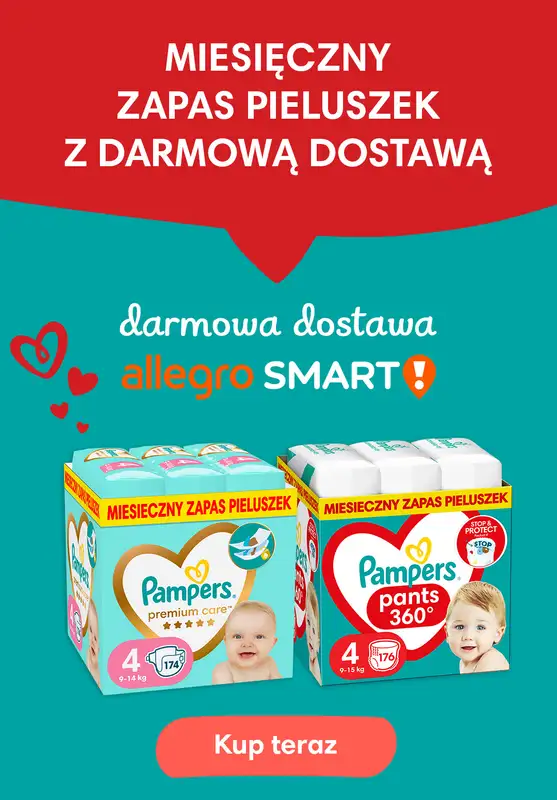  Pampers - gazetka promocyjna Kup na zapas z darmową dostawą Allegro Smart już następnego dnia od wtorku 01.04 do środy 30.04