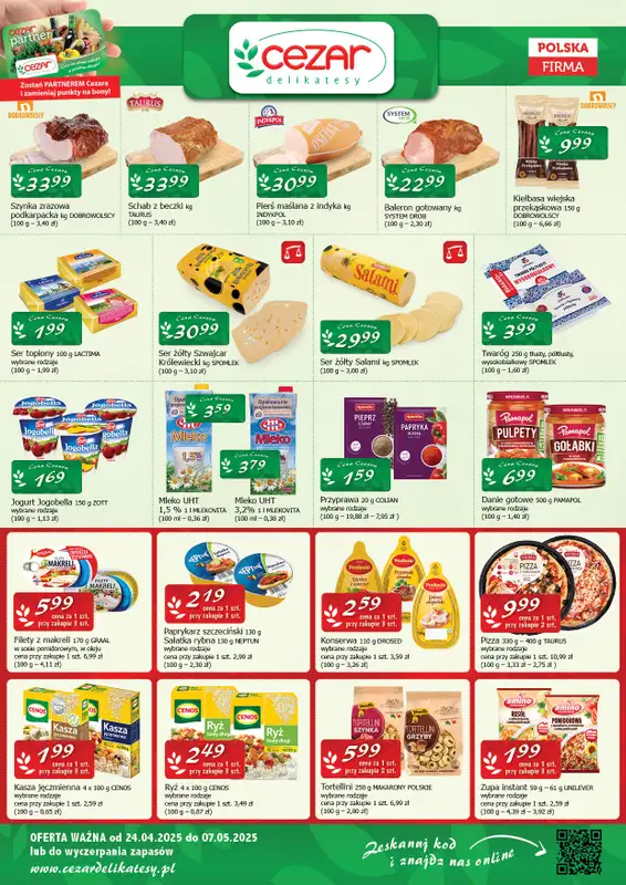CEZAR Delikatesy - gazetka promocyjna Gazetka od czwartku 24.04 do środy 07.05