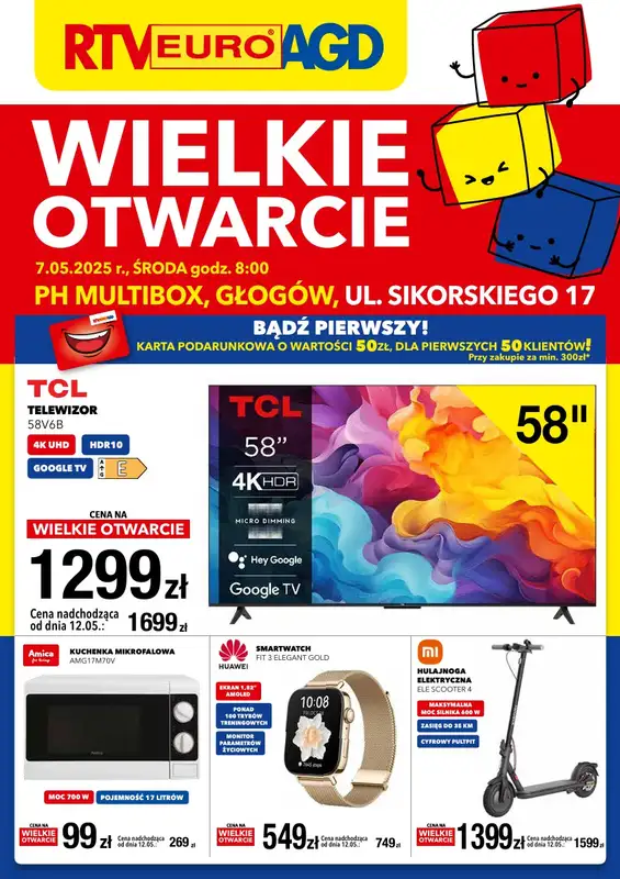 RTV EURO AGD - gazetka promocyjna WIELKIE OTWARCIE! PH MULTIBOX, GŁOGÓW od środy 07.05 do soboty 10.05