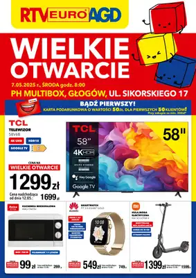 RTV EURO AGD - gazetka promocyjna WIELKIE OTWARCIE! PH MULTIBOX, GŁOGÓW od środy 07.05 do soboty 10.05 RTV EURO AGD - gazetka promocyjna WIELKIE OTWARCIE! PH MULTIBOX, GŁOGÓW od środy 07.05 do soboty 10.05