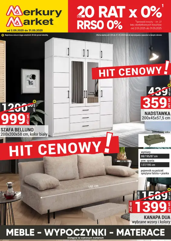 Merkury Market - gazetka promocyjna Gazetka Meble, wypoczynki, materace od piątku 02.05 do soboty 31.05