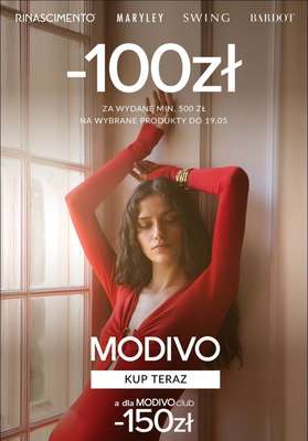 Modivo - gazetka promocyjna -100 zł za wydane min. 500 ZŁ na wybrane produkty od czwartku 08.05 do poniedziałku 19.05