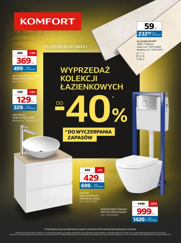 Komfort - gazetka promocyjna Gazetka Łazienka od środy 14.05 do czwartku 03.07