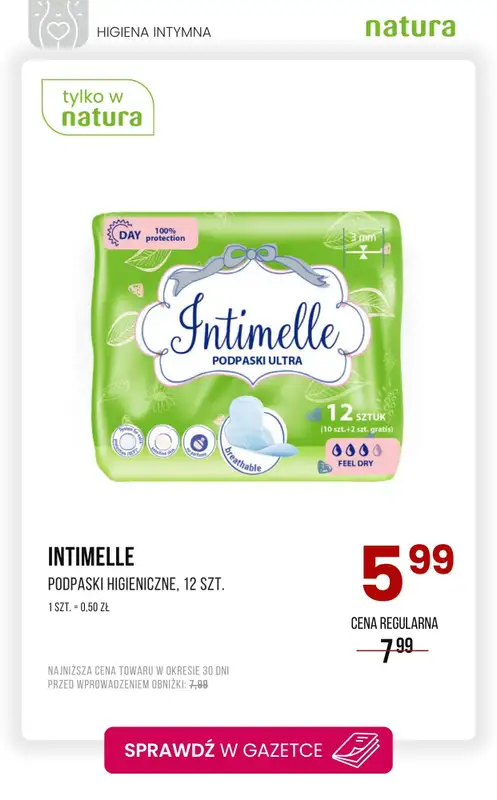 Drogerie Natura - gazetka promocyjna Higiena intymna - produkty w obniżonych cenach! od poniedziałku 26.05 do środy 04.06 - strona 7