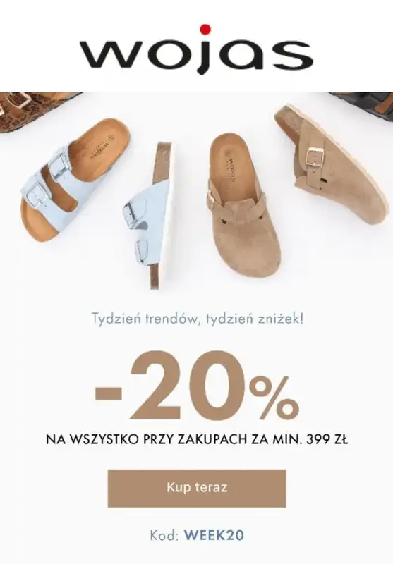 Wojas - gazetka promocyjna -20% na zakupy od 399 zł od środy 28.05 do poniedziałku 02.06
