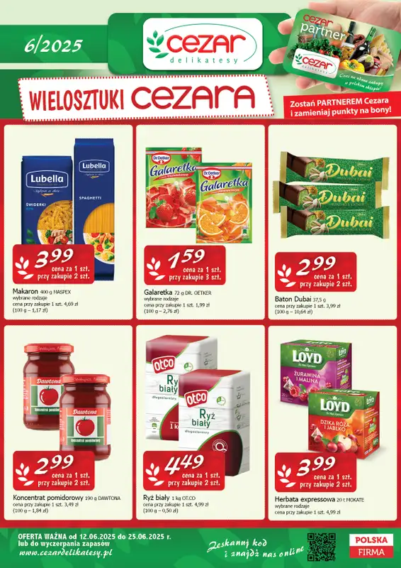 CEZAR Delikatesy - gazetka promocyjna Gazetka od czwartku 12.06 do środy 25.06