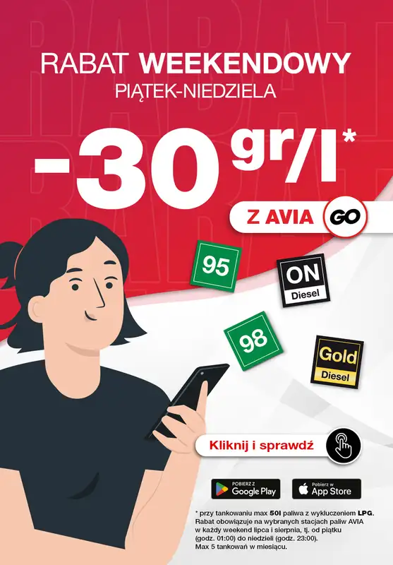 AVIA Stacje Paliw - gazetka promocyjna Rabat weekendowy od piątku 27.06 do niedzieli 31.08