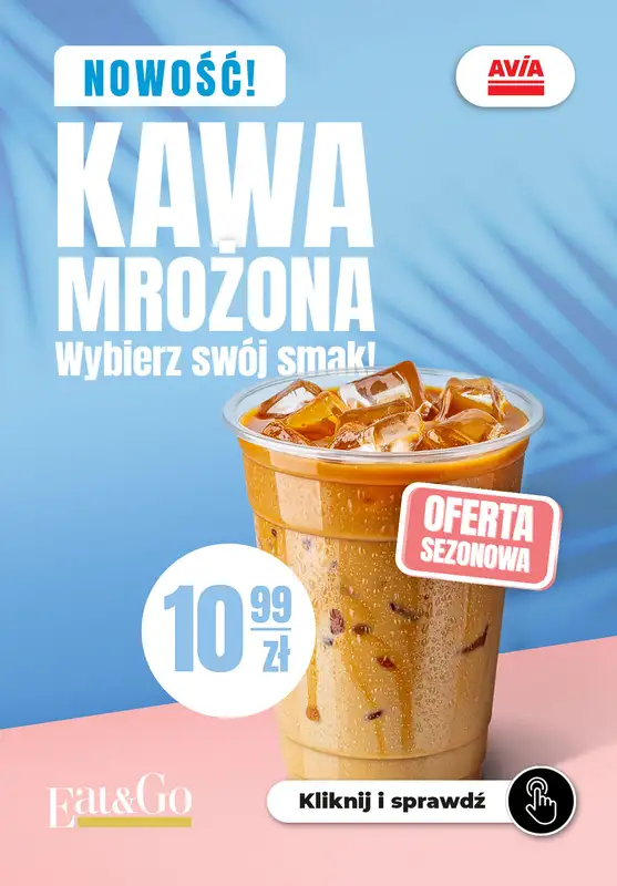 AVIA Stacje Paliw - gazetka promocyjna NOWOŚĆ - KAWA MROŻONA od poniedziałku 21.07 do niedzieli 31.08