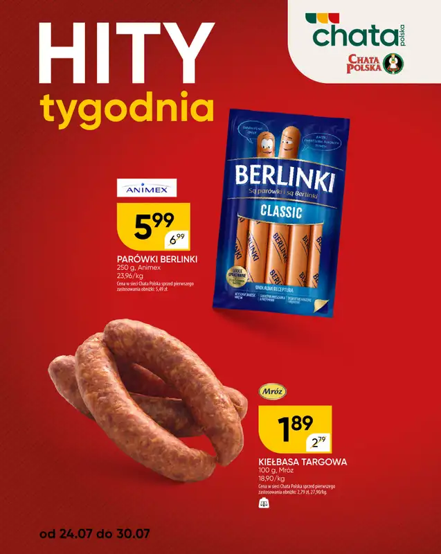 Chata Polska - gazetka promocyjna Hity tygodnia od czwartku 24.07 do środy 30.07