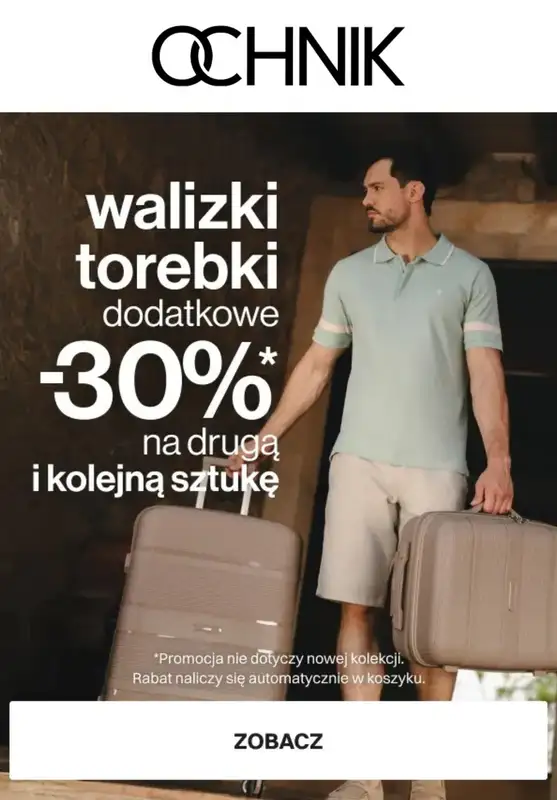 Ochnik - gazetka promocyjna Dodatkowe -30% na drugą walizkę lub torebkę od wtorku 22.07 do czwartku 31.07