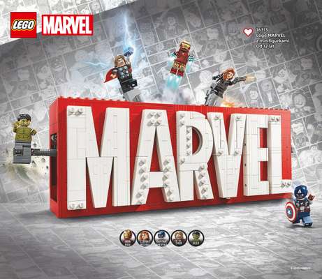 Logo MARVEL z minifigurkami