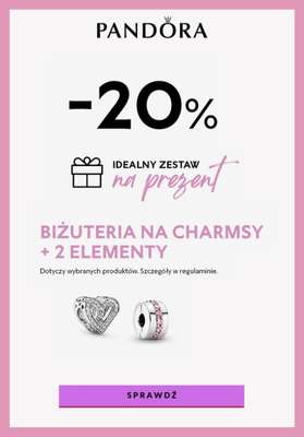 Pandora - gazetka promocyjna -20% biżuteria na charmsy + dwa elementy od środy 30.07 do niedzieli 31.08