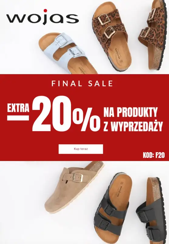 Wojas - gazetka promocyjna Extra -20% na produkty z wyprzedaży od czwartku 31.07 do wtorku 05.08