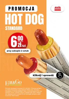 AVIA Stacje Paliw - gazetka promocyjna 6 zł Hot dog przy zakupie 2 szt. od piątku 01.08 do niedzieli 31.08 AVIA Stacje Paliw - gazetka promocyjna 6 zł Hot dog przy zakupie 2 szt. od piątku 01.08 do niedzieli 31.08