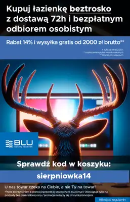 Blu Salony Łazienek - gazetka promocyjna Kod rabatowy od poniedziałku 11.08 do czwartku 14.08