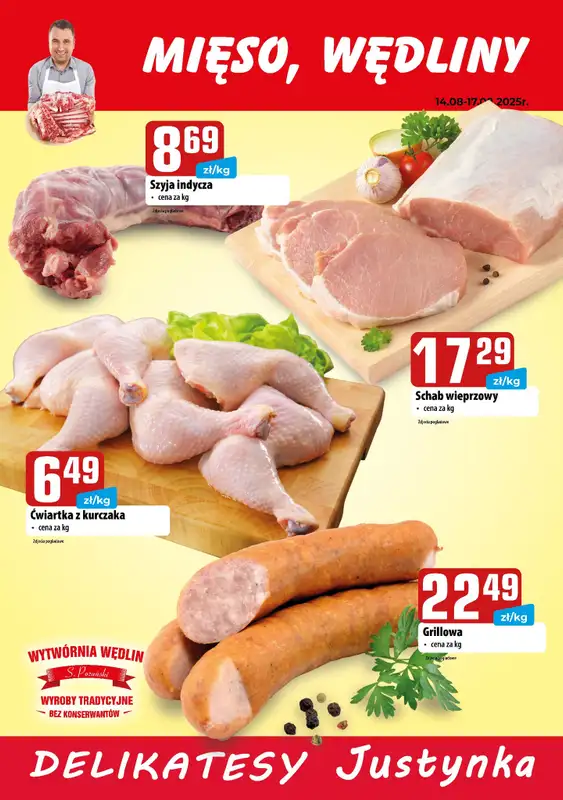 Delikatesy Justynka - gazetka promocyjna Gazetka od czwartku 14.08 do niedzieli 17.08
