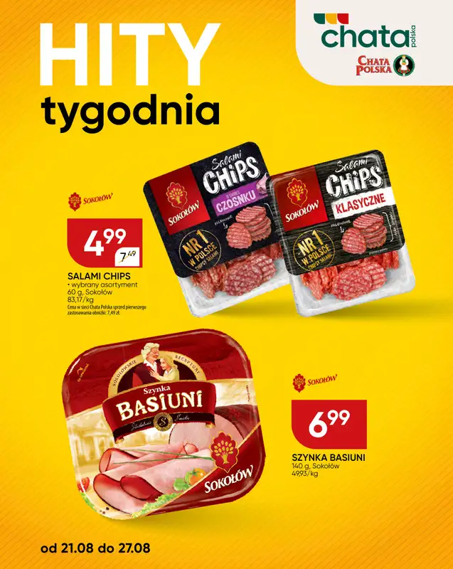 Chata Polska - gazetka promocyjna Hity tygodnia od czwartku 21.08 do środy 27.08