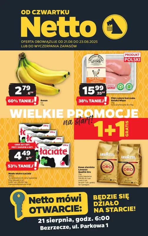Netto - gazetka promocyjna Bezrzecze ul. Parkowa 1 - otwarcie już w CZWARTEK 21.08 od czwartku 21.08 do soboty 23.08