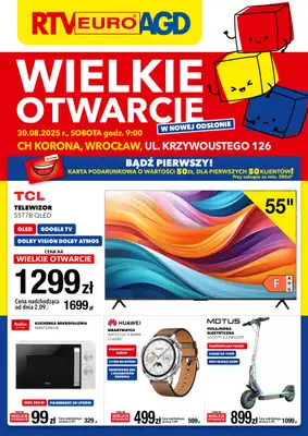 RTV EURO AGD - gazetka promocyjna WIELKIE OTWARCIE! WROCŁAW od soboty 30.08 do poniedziałku 01.09 RTV EURO AGD - gazetka promocyjna WIELKIE OTWARCIE! WROCŁAW od soboty 30.08 do poniedziałku 01.09