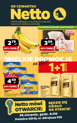 Netto - gazetka promocyjna Polanica Zdrój, ul. Zdrojowa 91D - otwarcie już w CZWARTEK 28.08 od czwartku 28.08 do niedzieli 31.08