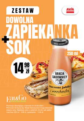 AVIA Stacje Paliw - gazetka promocyjna Zapiekanka + sok od poniedziałku 01.09 do wtorku 30.09
