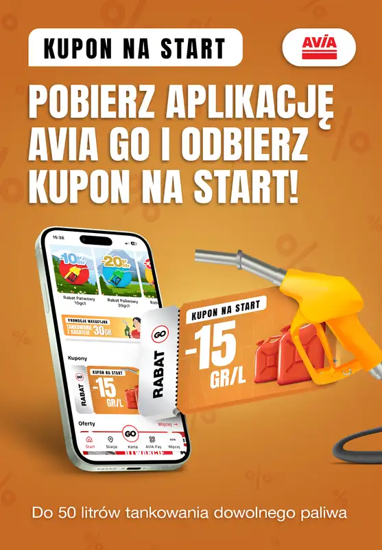 AVIA Stacje Paliw - gazetka promocyjna Kupon na start!  