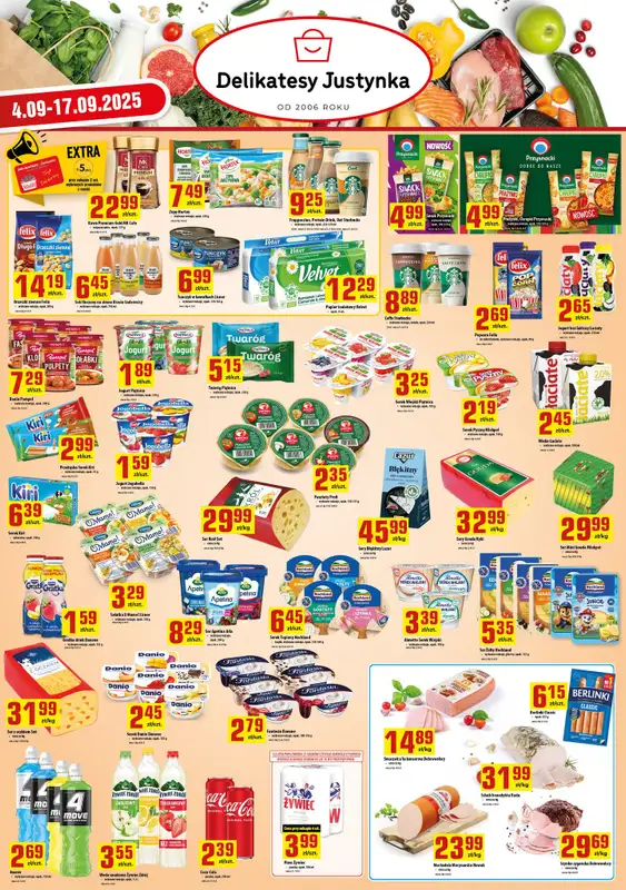 Delikatesy Justynka - gazetka promocyjna Gazetka od czwartku 04.09 do środy 17.09