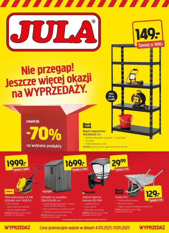Jula - gazetka promocyjna Więcej okazji na wyprzedaży od czwartku 04.09 do środy 17.09
