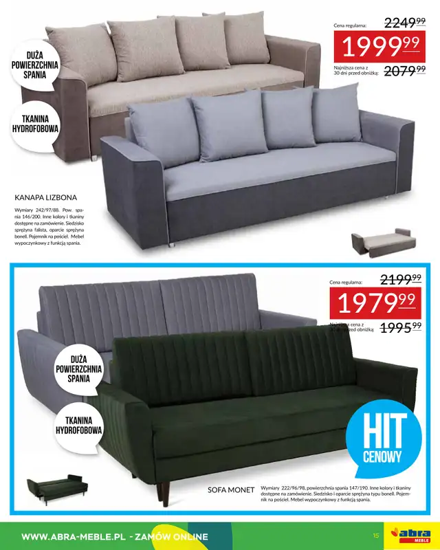 Abra Meble - gazetka promocyjna Gazetka od wtorku 09.09 do wtorku 30.09 - strona 15