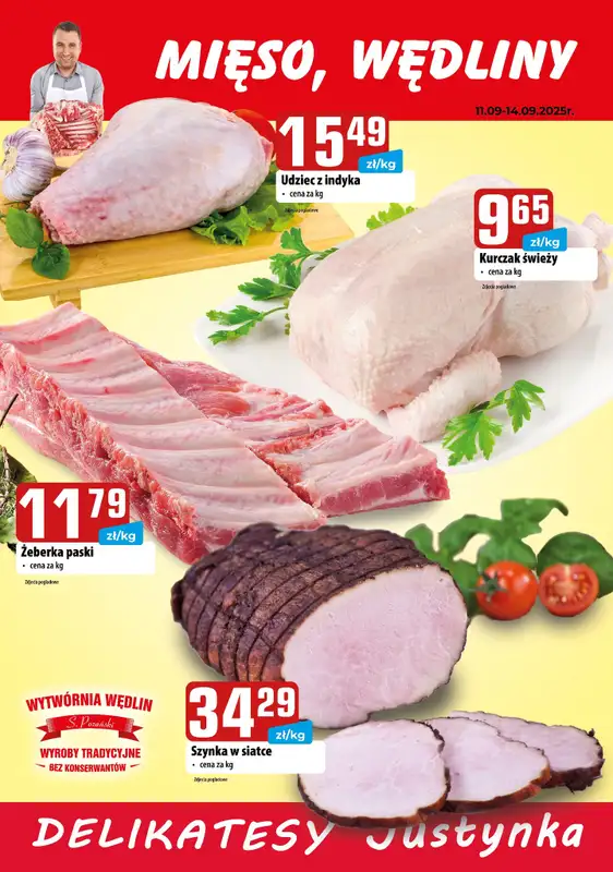 Delikatesy Justynka - gazetka promocyjna Plakaty promocyjne od czwartku 11.09 do niedzieli 14.09