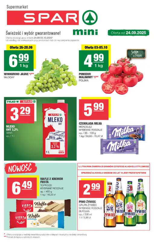 SPAR - gazetka promocyjna Gazetka Spar Mini od środy 24.09 do niedzieli 05.10
