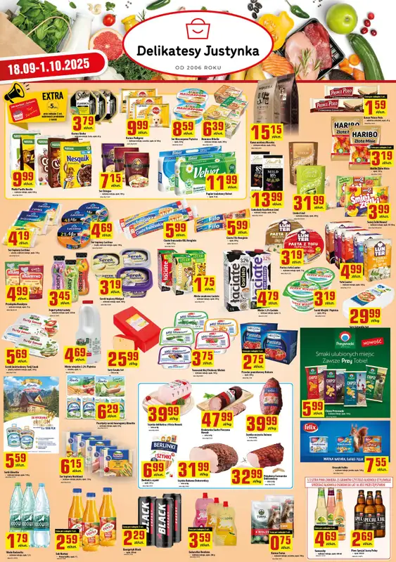 Delikatesy Justynka - gazetka promocyjna Plakat promocyjny od czwartku 18.09 do środy 01.10