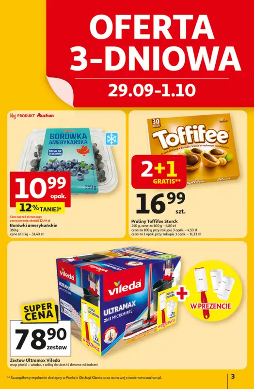 Auchan - gazetka promocyjna Gazetka Pewność niskich cen Hipermarket Auchan  do środy 01.10 - strona 3