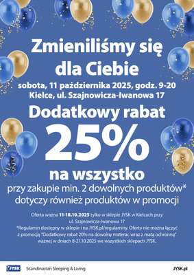 Jysk - gazetka promocyjna KIELCE: Wielkie Otwarcie JYSK! Już 11.10! od soboty 11.10 do soboty 18.10