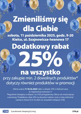 Jysk - gazetka promocyjna KIELCE: Wielkie Otwarcie JYSK! Już 11.10! od soboty 11.10 do soboty 18.10
