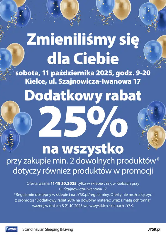 Jysk - gazetka promocyjna KIELCE: Wielkie Otwarcie JYSK! Już 11.10! od soboty 11.10 do soboty 18.10
