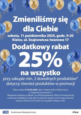 Jysk - gazetka promocyjna KIELCE: Wielkie Otwarcie JYSK! Już 11.10! od soboty 11.10 do soboty 18.10