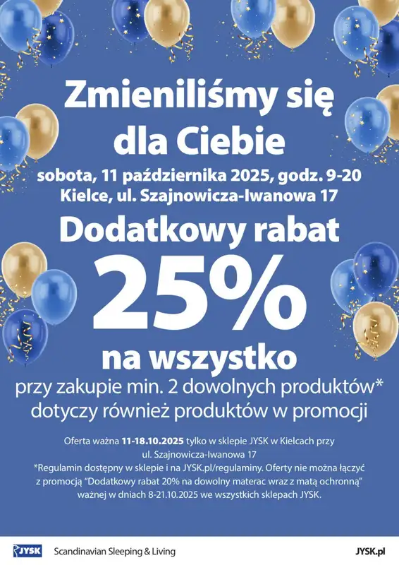 Jysk - gazetka promocyjna KIELCE: Wielkie Otwarcie JYSK! Już 11.10!  