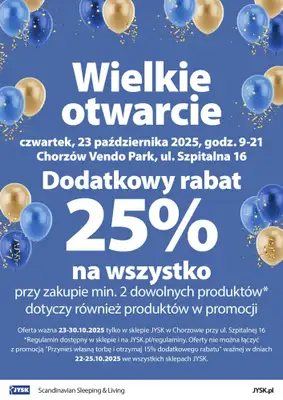Jysk - gazetka promocyjna CHORZÓW: Wielkie Otwarcie JYSK! Już 23.10! od czwartku 23.10 do czwartku 30.10