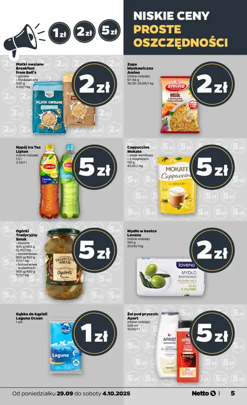 Netto - gazetka promocyjna Gazetka Spożywcza od poniedziałku 29.09 do soboty 04.10 - strona 5