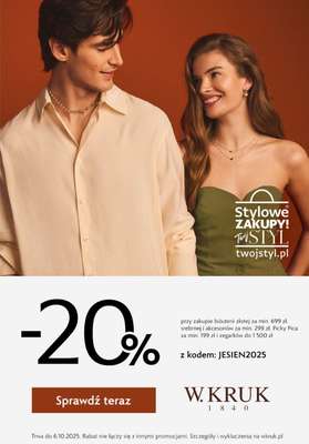 W.KRUK - gazetka promocyjna -20% na wybrane produkty od piątku 26.09 do poniedziałku 06.10
