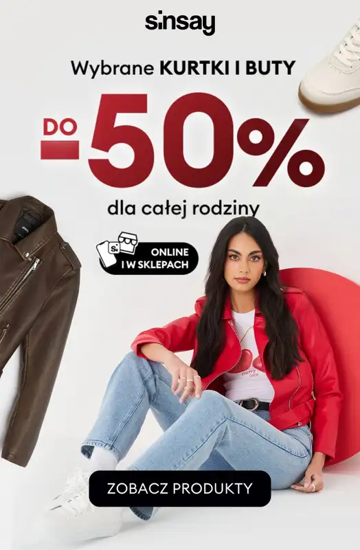 Sinsay - gazetka promocyjna Do -50% na wybrane KURTKI i BUTY dla całej rodziny! od piątku 26.09 