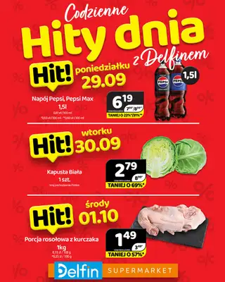 Delfin - gazetka promocyjna Codzienne hity dnia od poniedziałku 29.09 do środy 01.10