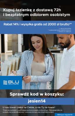 Blu Salony Łazienek - gazetka promocyjna Kod rabatowy od poniedziałku 29.09 do niedzieli 05.10