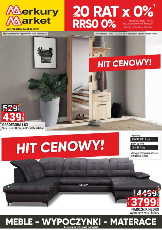Merkury Market - gazetka promocyjna Gazetka Meble, wypoczynki, materace od środy 01.10 do piątku 31.10