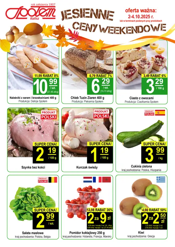 Społem - Blisko i Korzystnie - gazetka promocyjna Plakat promocyjny PSS Kalisz od czwartku 02.10 do soboty 04.10