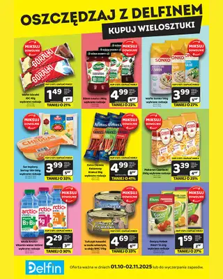 Delfin - gazetka promocyjna Oszczędzaj z Delfinem - kupuj wielosztuki od środy 01.10 do niedzieli 02.11