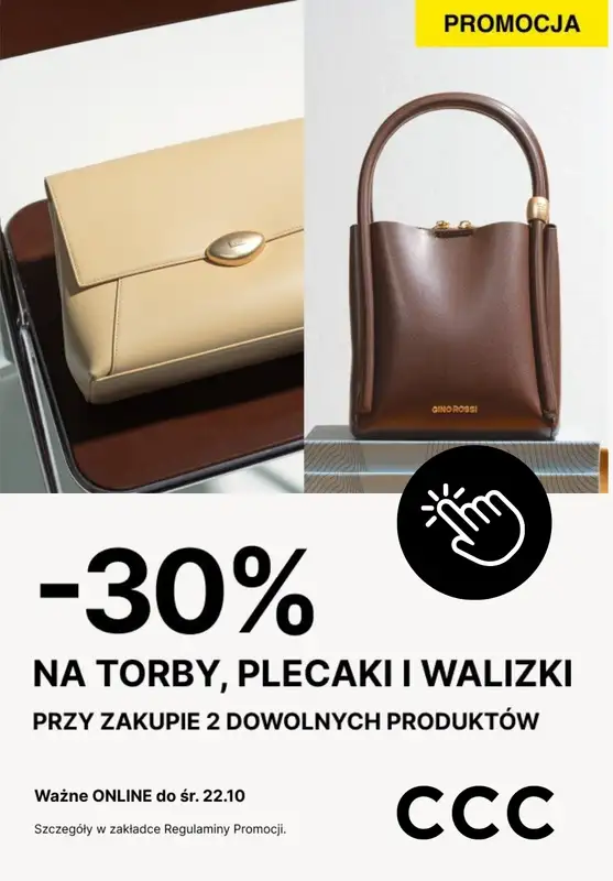 CCC - gazetka promocyjna -30% na torby, plecaki i walizki przy zakupie 2 produktów od czwartku 02.10 do poniedziałku 13.10